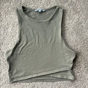 Charlotte Russe Sage Green Asymmetrical Crop Tank Top